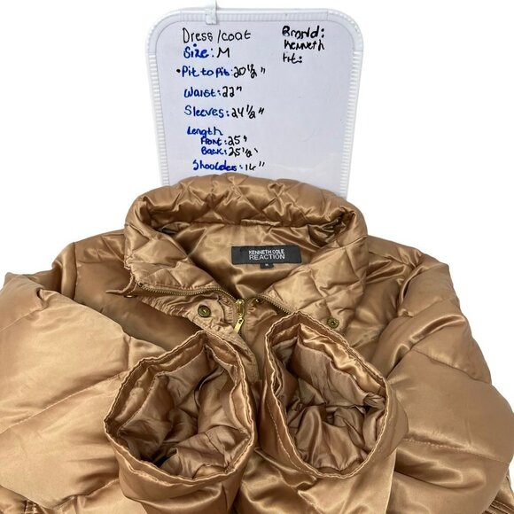 Kenneth Cole Women’s Gold Chevron Quilted Down Puffer Jacket Size M Packable - Picture 7 of 15